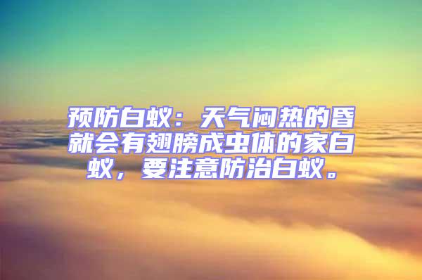 預防白蟻：天氣悶熱的昏就會有翅膀成蟲體的家白蟻，要注意防治白蟻。